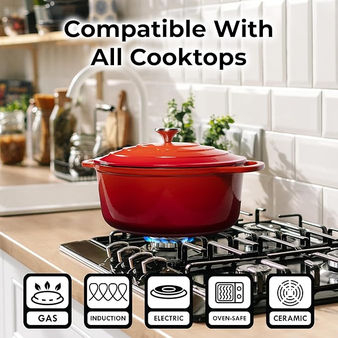 Zulay Kitchen 6 Quart Enameled Cast Iron Dutch Oven with Lid – Premium Durability & Oven Safe up to 500°F – Heavy Duty Cookware Perfect for Bread Baking, Stews, Braising & Roasting – Orange