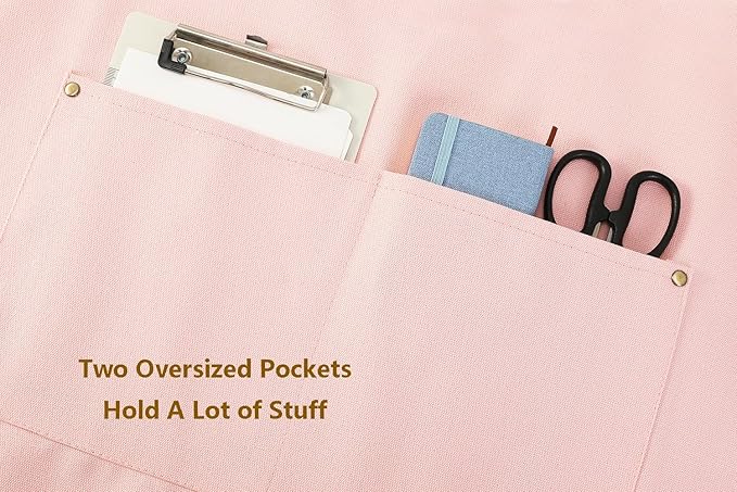 AFUN Chef Aprons for Women Men with Large Pockets, Cotton Canvas Cross Back Water Repellent Work Apron, Size M to XXL (LightPink)