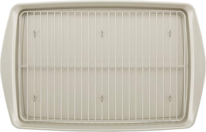 Rachael Ray Nonstick Bakeware Set without Grips, Nonstick Cookie Sheets / Baking Sheets and Cooling Rack - 2 Piece, Silver