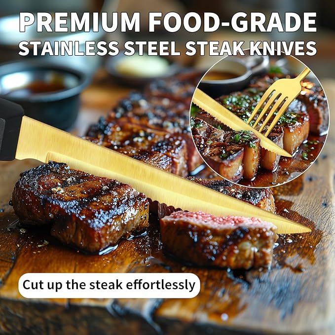 53PCS Gold Silverware Set for 8 with Cutlery Drawer Organizer, Stainless Steel Flatware Set with Steak Knives, Include Spoons and Forks Set & Serving Utensils, Mirror Polished