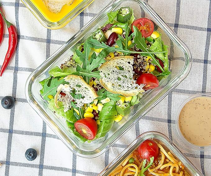 M MCIRCO 10-Pack Glass Food Storage Container with Lids, Airtight Glass Lunch Bento Boxes, Glass Meal Prep Container,Microwave, Oven, Freezer and Dishwasher Friendly