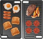 16.75" X 9.5" Reversible Cast Iron Griddle for Gas Grill, Flat Griddle Pan for Gas Stove, Pre-Seasoned Oven Top Grill pan,Upgrade Double Burner Griddle for Indoor & Outdoor Cooking Accessories