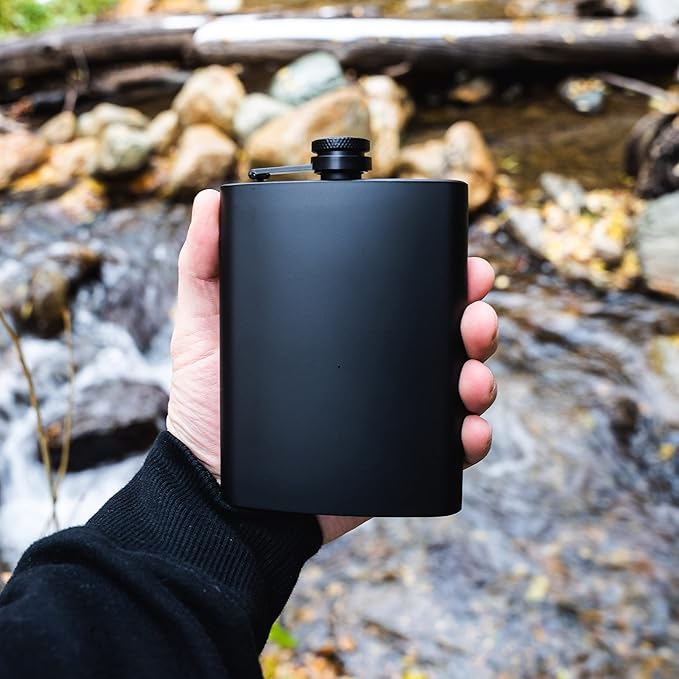 Hip Flask for Liquor for Men and for Women - Stainless Steel Flask - Drinking Flask for Whiskey Alcohol includes flask funnel (Leakproof, Rustproof, 8 ounce, All Black)
