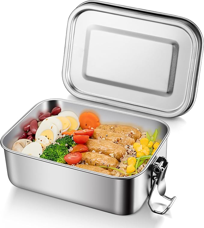 HaWare Stainless Steel Bento Box, 19oz (550ML) Leak-Proof Lunch Box for Kids Adults, Metal Food Containers for Snack Meal Sandwich, Reusable Lunch Containers with Locking Clips, Dishwasher Safe