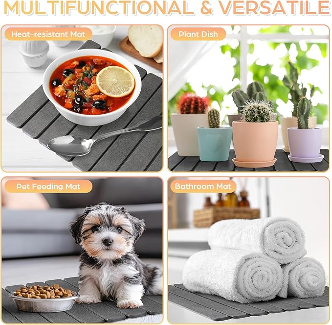 Nuanchu 2pack Large Stone Dish Drying Mat for Kitchen Counter, 23.6"(L)x15.4"(W), Collapsible Diatomaceous Earth Water Absorbing Mat for Dishes Bottles Cups, Match Any Countertop(Dark Grey)