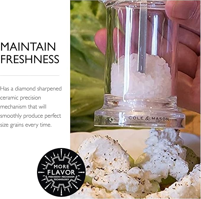 COLE & MASON 505 Salt Grinder - Clear Acrylic Mill Includes Precision Mechanism and Premium Sea Salt