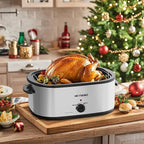 24QT Electric Roaster Oven, Electric Turkey Roaster with Viewing & Self-basting Lid, Stainless Steel Turkey Roaster Oven, Silver