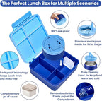 Bento Lunch Box with 8oz Soup Thermo,Kids Leakproof 4 Compartment Lunch Food Containers with Sauce Cup and Ice Pack,Kids Thermo Insulated Hot Food Jar and Lunch Bag for School,Trvael-Blue