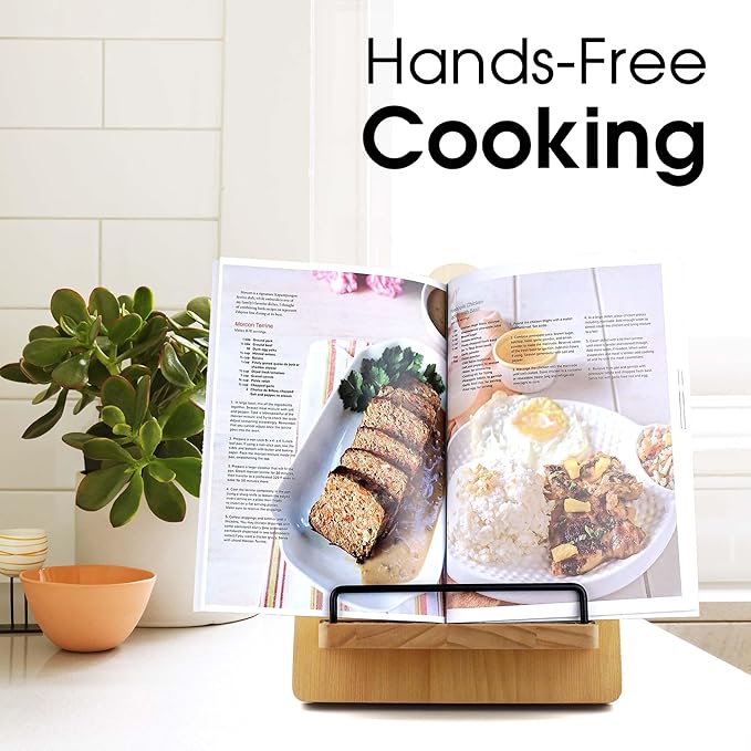 Cookbook Stand Wooden Recipe Book Holder: Wood Cookbook Stand for Kitchen Counter - Adjustable Tablet Cook Book Recipe Stand Thanksgiving Day Christmas Gift for Mother, Grandma, Women