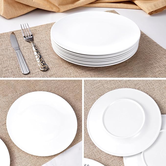 Plates 9inch Melamine Dinner Plates Round White Durable Dishes Set of 8 for Salad Dessert Dinner