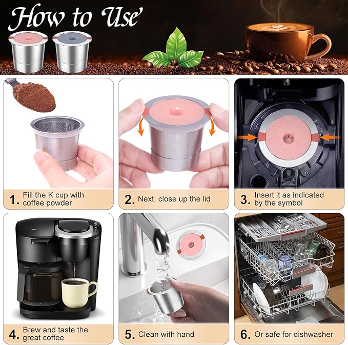 Kcup refillable coffee pod : Reusable Stainless Steel K Cups for Keurig Metal K Cup - Pink & Gray Reusable Coffee Filter for Keurig 1.0 & 2.0 Coffee Maker - Eco-Friendly, Stratum Flow Tech