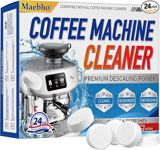 Coffee Machine Cleaner Descaler Tablets - 24 Count Coffee Maker Cleaner Tablets Deep Cleaning and Descaling Compatible With Nespresso, Keurig, Ninja, Delonghi, Miele,Breville
