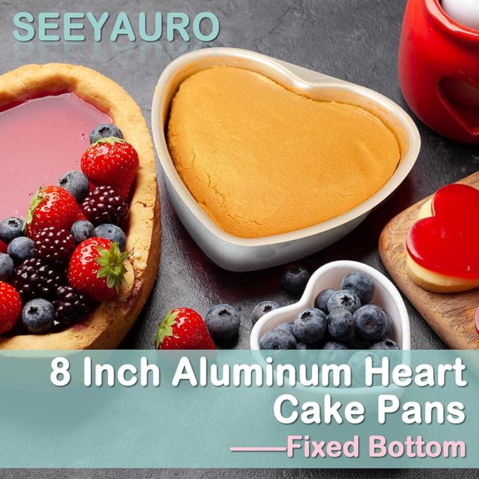 3-Pack 8-Inch Heart Shaped Cake Pans, Durable Anodized Aluminum Pans with Fixed Bottom, Ideal for Baking, DIY Projects, Birthdays & Weddings, Heart Pans Chiffon Cake Mold for Oven Baking