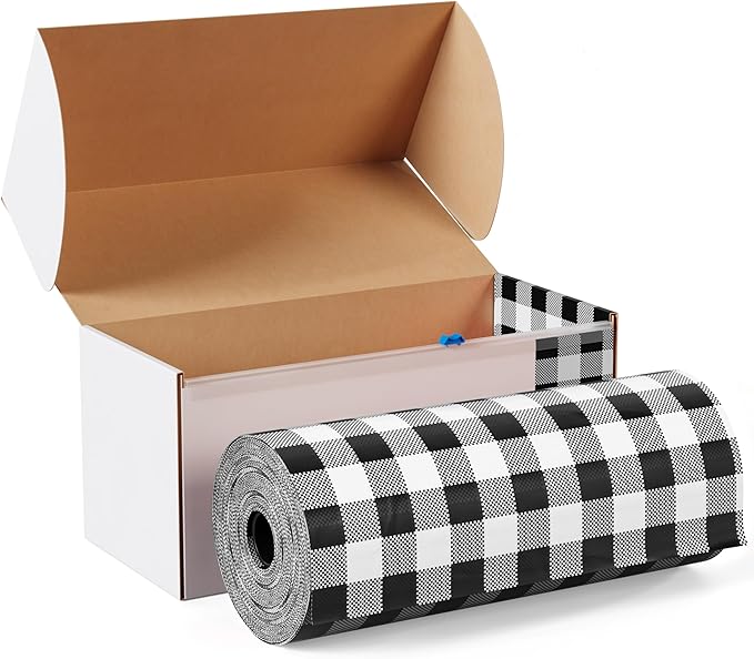 Exquisite Party Solids 54 Inch X 100 Feet Black Gingham Plastic Table Cover Roll in A Cut - to - Size Box with Convenient Slide Cutter. Cuts Up to 12 Rectangle 8 Feet Plastic Disposable Tablecloths