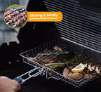 Fish Grill Baskets for Outdoor Grill Vegetables, Fish Grilling rack for Grill, BBQ Grilling Basket, Stainless steel Grill Basket for Veggies, shrimp Includes 5 Steel Skewers, Silicon Brush, and Carry Bag