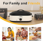 Sunvivi Electric Roaster Oven with Self-Basting Lid, 14-Quart Turkey Roaster Oven with Removable Pan and Rack, Stainless Steel, White