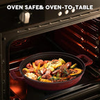 Non-Stick Frying Pan/Skillet 11", 3QT Tagine Pan,Cast Aluminum Pans with Lid, Stove/Oven-to-Table Cookware, Dishwasher Safe& Compatible with All Stovetops（Red）