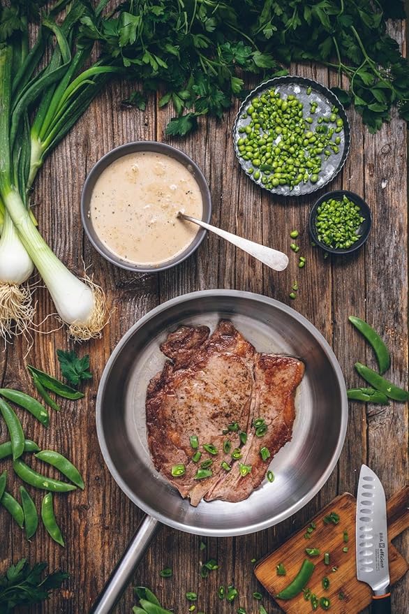 BRA COOKWARE Profesional 3 Frying Pan Set | 8 + 9.5 + 10.2 inches Professional Skillet | Stainless Steel Pan w/o Non-Stick | All Stovetop Compatible Skillet | 100% FOA Free | Brushed Finish