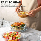 NUTRIUPS Round Glass Casserole Dish Set, Casseroles Cookware with Glass Lid, Casserole Dish With Lid(Set of 3-0.65L+1L+1.4L)