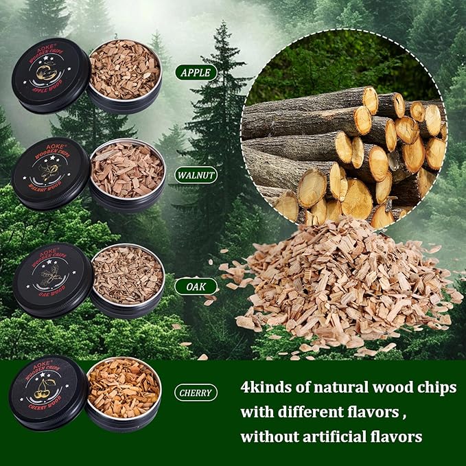 Cocktail Smoker Kit AOKE Metallic Whiskey Smoker Kit with 4 Flavors Wood Chips for Whiskey and Bourbon Old Fashioned Smoker Kit for Enhancing Drink Flavors Whiskey Gifts for Men Father's Day
