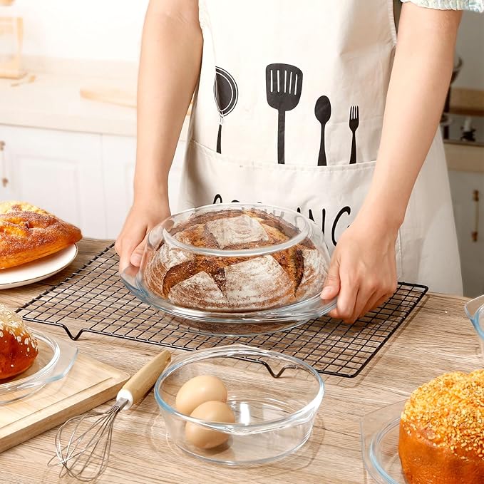 ZYER Round Glass Casserole Dish Set, Glass Casseroles with Lid (Set of 3-1L, 1.4L, 1.7L)