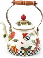 MACKENZIE-CHILDS Deck the Halls 2-Quart Enamel Tea Kettle, Christmas Tea Kettle for Stovetop