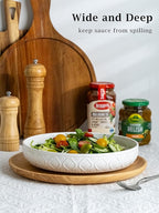 YHOSSEUN 9.75" Pasta Bowls Set of 4, 50 OZ Large Salad Serving Bowls, Ceramic Pasta Plate Bowls, White Soup Bowl, Microwavable Dinner Bowls for Kitchen, Embossed Sunflower