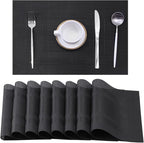 Leetaltree Black Frame Placemats Set of 8 - Heat Resistant Non-Slip Place mats for Dining Table, Washable Durable PVC Vinyl Woven Table Mats（Black Frame, 8）