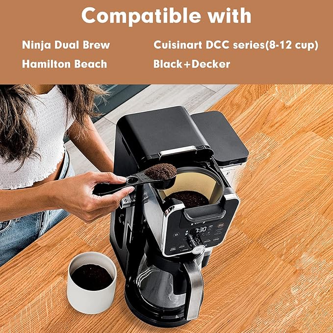 Reusable Cone Shape Coffee Filter 6-12 Cup Compatible with Cuisinart Coffee Filter,Compatible with Ninja Coffee Bar Brewer-(2 sliver pack)