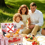 Picnic Basket Set for 4 with Waterproof Blanket Mat Insulation Bag Wicker Floral Pink Red Love Plaid Cute Kawaii Gift for Wedding Birthday Summer Camp Outdoor Camping Beach Travel Christmas