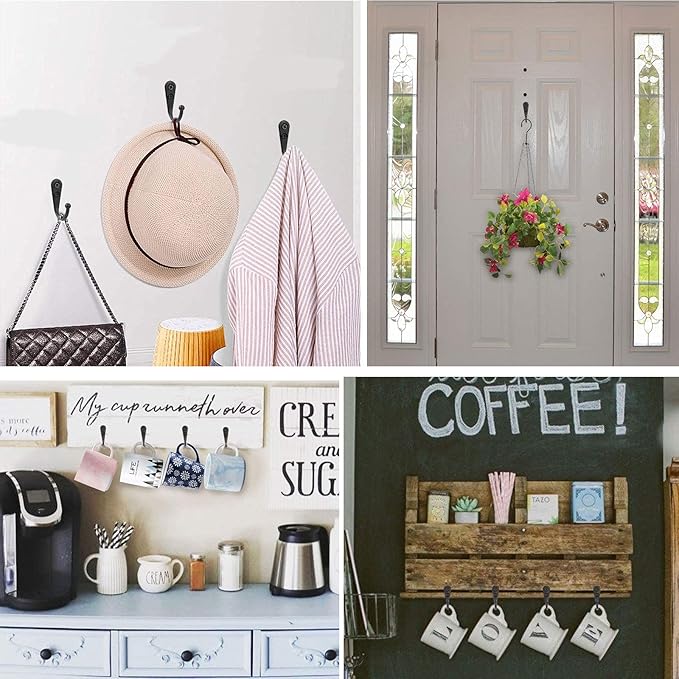 15Pcs Black Wall Mounted Coat Hooks, Hanger Hook with 30 Pieces Screws for Hanging Hat, Towel, Key, Robe, Coats, Scarf, Bag, Cap, Coffee Cup, Mugs