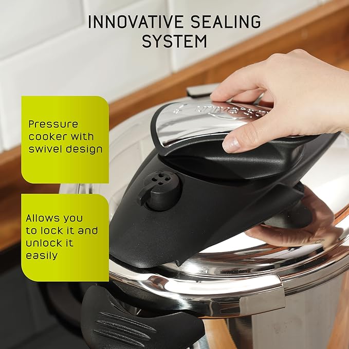 Universal (4.2 Quart / 4 Liter) Small Stainless Steel Easy Use Pressure Cooker + Extra Glass Lid, 5 Servings, Induction Compatible, Multipurpose Pot & Pressure Cooker