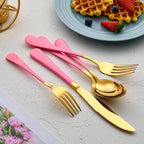 20-Pieces Gold and Pink Silverware Sets for 4,Pink Handle Stainless Steel Cutlery Set, Include Forks Spoons and Knives Set, Dishwasher Safe Utensil Sets for Home Restaurant