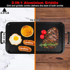Vayepro 2-in-1 Stove Top Griddle & Grill Pan, 20 Inch Non-Stick Double Burner Griddle for Gas, Electric, and Camping Stoves, Perfect for Pancakes, BBQ, and Indoor/Outdoor Cooking