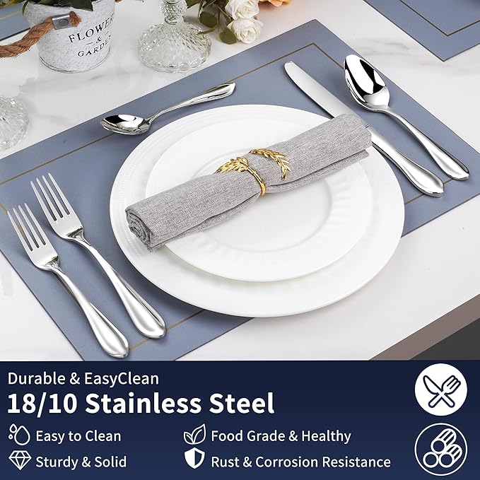 18/10 Stainless Steel Flatware, Heavy Duty Silverware Set for 8, Forged Thick Kitchen Silverware, Dishwasher Safe, Ideal for Gift