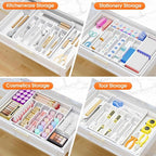 Silverware Organizer，Adjustable & Expandable Utensil Drawer Organizer, BPA Free Utensil Holder, Cutlery Tray for Forks, Spoons, Knives in Kitchen, Large, White