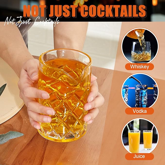 Dandat Cocktail Mixing Glass Crystal Stirring Glass Thick Bottom Seamless Cocktail Pitcher for Home Bartender Bar Whiskey Martini Drink Shaker Accessories(6 Pcs,17 oz)