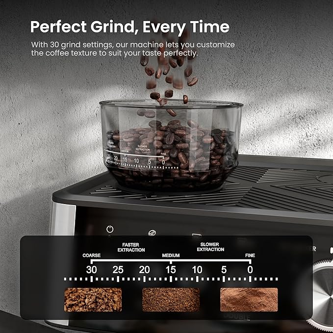 Kismile 15 Bar Espresso Machines with Grinder, Professional Espresso Maker with Removable Water Tank, Milk Frother Steam Wand for Latte&Cappuccino,Hot Water Function for Home (Black)