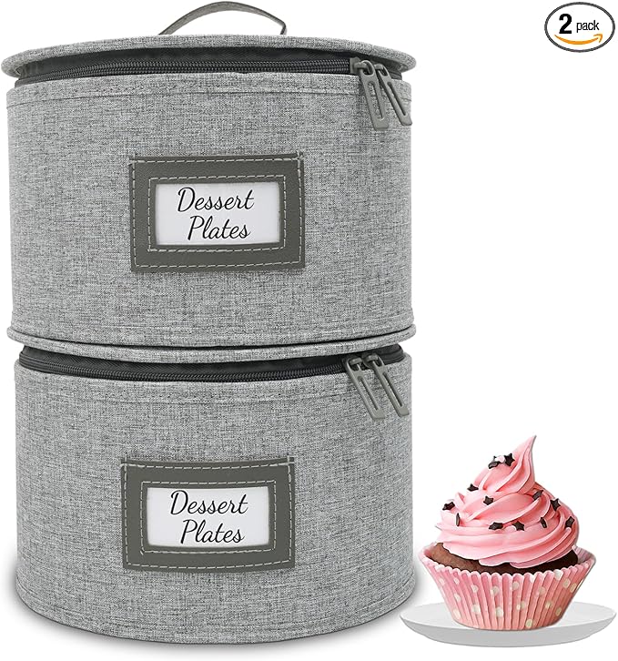 HOMELUX THEORY Dessert Plate Storage Box, 2pc Light Gray Hard Shell China Storage Containers With 24 Felt Pads, Kitchen Storage Bins With Lids, Heavy Duty Moving Box for Dishes & Dinner Plate
