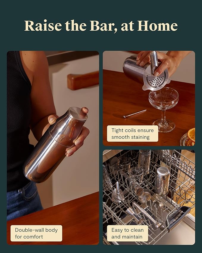 Caraway 9-Piece Complete Bar Set - Cocktail Shaker, Jigger, Muddler, Wine Key, Strainer, Bar Spoon, Storage Organizer, Magnetic Backer - Bartender Accessories - Tools for Home Bartending - Mist