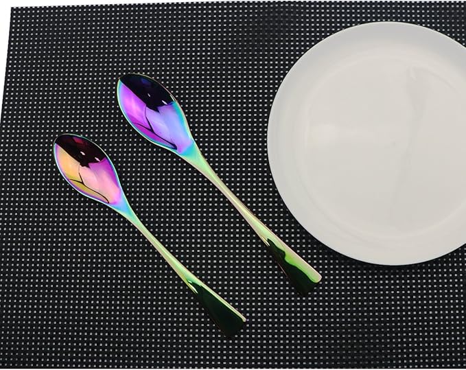 Flatware Set 18/10 Stainless Steel Mirror Polished Rainbow Colorful Cutlery - Silverware Utensil Set of Serrated Steak Knife Dinner Fork Knife Salad Fork Dessert Spoon,6 Piece Service for 1