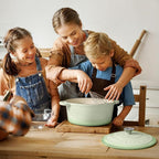 Overmont Enameled Cast Iron Dutch Oven - 5.5QT Pot with Lid Cookbook & Cotton Potholders - Heavy-Duty Cookware for Braising, Stews, Roasting, Bread Baking Verdant