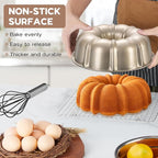 Onader 2 Pack Gold Cake Pan, Nonstick 10 Inch Round Fluted Tube Pans for Baking Pound Cakes, 10 Cups Large Heavy Duty Carbon Steel Baking Mold