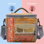 FlowFly Insulated Reusable Lunch Bag Adult Large Lunch Box for Women and Men with Adjustable Shoulder Strap,Front Zipper Pocket and Dual Large Mesh Side Pockets,Brown