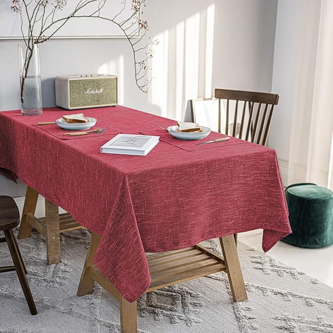 Waterproof Cotton Linen Tablecloths Rectangle Dining Table Cloth, Wipe Clean Indoor & Outdoor Table Cover for Buffet Party and Banquets, Wrinkle Resistant（54"x120"） Wine