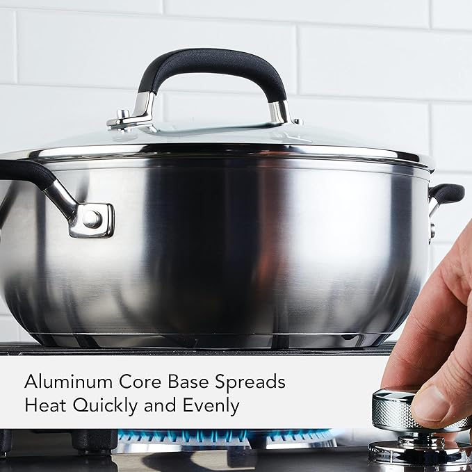 KitchenAid 71021 Stainless Steel Casserole with Lid, 4 Quart - Brushed Stainless Steel