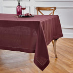 Solino Home Linen Burgundy Tablecloth 60 x 108 Inch - Classic Hemstitch, 100% Pure Linen Rectangular Tablecloth - Machine Washable Table Cloth for Summer, Fall, Autumn