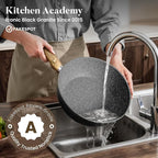 Kitchen Academy Induction Cookware Sets - 12 Piece Gray Cooking Pan Set, Granite Nonstick Pots and Pans Set