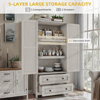 DWVO 64.5" H Kitchen Pantry Cabinet, Storage Cabinet with Barn Doors, 2 Drawers and Adjustable Shelves, Farmhouse Cupboard for Dining Room, Living Room, Bathroom, Off White