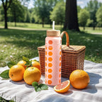 MUKOKO Glass Water Bottles, 32oz Glass Tumbler with Straw, Drinking Bottles with 2 Lids-Handle Spout Lid&Bamboo Straw Lid, Motivational Water Bottle with Time Marker and Silicone Sleeve, 1 Pack-Pink